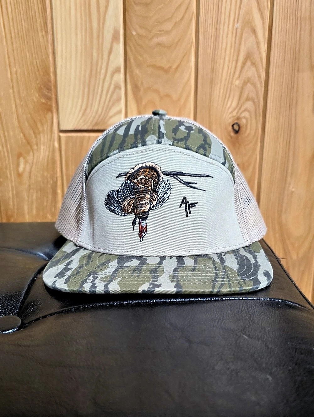 American Flyway Waterfowl Turkey Tracks 7 Panel Hat Camo Hat Green & Gray